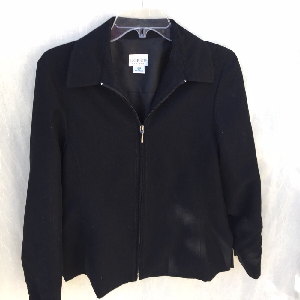 Women's Petite Black Zip up Collared Jacket Business Casual